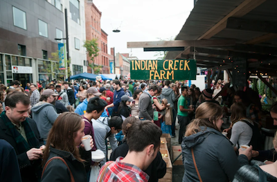 The Ithaca Commons is packed with visitors